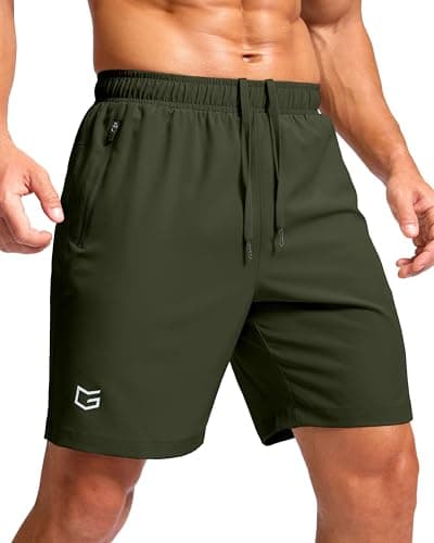G Gradual Men's Athletic Running Shorts with Zipper Pockets Quick Dry 7"/ 5"/ 9" Workout Gym Shorts for Basketball Hiking(Olive,7XXL) - Image 1