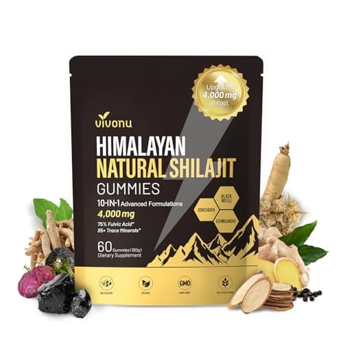 VivoNu Himalayan* Shilajit* Gummies with Ashwagandha* & Gokshura | 85+ Trace Minerals & Fulvic Acid | Organic, Micronutrient Supplement for Men & Women (Men 4000mg / 1 Bag) - Image 1