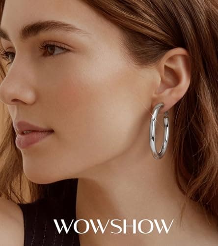 wowshow Silver Hoop Earrings for Women Chunky Silver Hoops Thick Hollow Tube Lightweight Earrings for Mother Birthday Gifts 50MM - Thumbnail 2