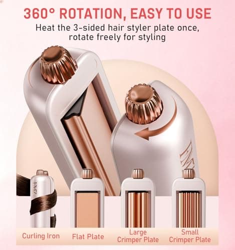 FMZ Pink Flat Iron Hair Straightener Curler Crimper for Women, 4 in 1 Professional Ionic Hair Styling Irons for Straightening, Crimping, Curling, Dual Voltage, Auto Shut-Off, Small Portable for Travel - Thumbnail 2