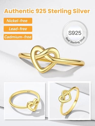 Bestyle Silver Gold Celtic Ring for Women, Dainty Cute Heart Knot Ring, Women Simple Finger Band Ring Stacking Ring, Eternity Love Band Ring for Her, Great Celtic Jewelry for Women,Size 5 - Thumbnail 2
