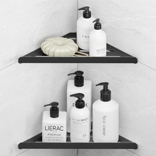 Fikoksol Shower Caddy, 2 Pack Bathroom Corner Shelf, Triangle Shelf Storage for Bathroom Shower, Black Metal Shower Shelf & Rustproof Wall Mounted Adheisve Shower Organizer Accessories and Essentials - Image 1