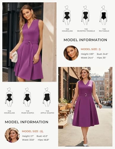 GRACE KARIN Women's Wear to Work Dresses 2026 Business Office Fit and Flare Midi Dress Church Outfits with Pockets Purple XXL - Thumbnail 4