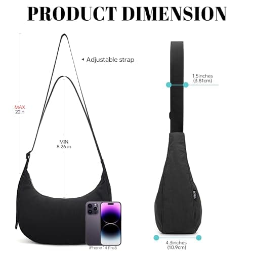 GEMIU Medium Crossbody Crescent Bag for Women Nylon Crossbody Hobo Bag with Adjustable Strap Black - Thumbnail 3
