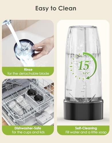 LAMPICK Smoothie Blender, 1100W Personal Blender for Shakes and Smoothies, Blenders and Grinder Combo for Kitchen with 2 * 22 Oz To-Go Cup and Lid for Protein Shake, Baby Food, Frozen Drink - Thumbnail 5