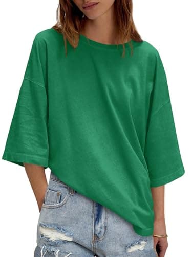 UNCLECAT Womens Oversized Half Sleeve T Shirts Summer Tops Trendy Crew Neck Loose Fit Workout Tee Clothes Green - Image 1