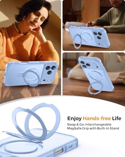 MOCCA Design for iPhone 17 Pro Case, Compatible with Magsafe [Premium Invisible Magnetic Ring Stand] [Military Drop Protection] Full Camera Guard Translucent Matte Slim Phone Cover 6.3",Light Blue - Thumbnail 4