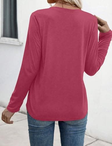 JUSTFASHIONNOW Pleated Long Sleeve Shirts for Women V Neck Dressy Casual Business Blouses Fall Tops 2025 Trendy(Red,XX-Large) - Thumbnail 6