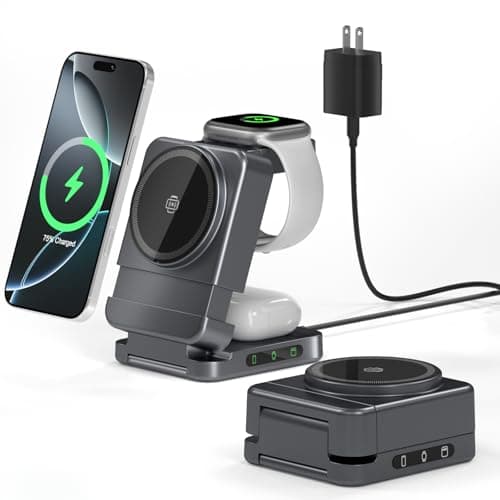 Foldable Wireless Charger, 3 in 1 Charging Station for Apple Samsung Multi Devices Charging,Magnetic Charger Stand, Portable Travel Fast 15W Charging Station for Phone, TWS, iWatch (Grey) - Image 1