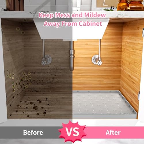 Sdpeia Under Sink Mat 19"×19" Waterproof Silicone Cabinet Liner & Sink Protector for Kitchen & Bathroom, Multi-Purpose Organizers Tray for Pets, Laundry, Cat Litter Mat - Thumbnail 5