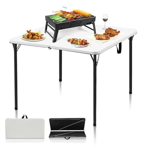 Outspurge 34" Folding Table, Portable Square Camping Card Table with Collapsible Legs & Carrying Handle, Plastic Tables for Outdoor Cooking,Camping,Picnic, Office, Party, White - Image 1