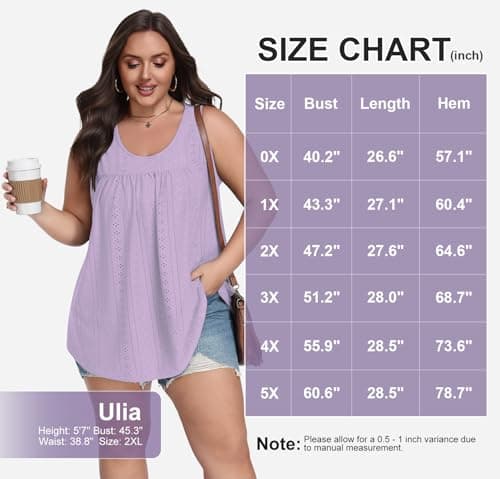 Lastshe Womens Plus Size Casual Sleeveless Tops Dressy Plus Size Loose Fit Blouses Tunic, Light Purple, 2X - Thumbnail 6