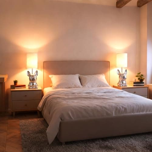 EOEYYOYB Set of 2 Ceramic Table Lamp, Puppy Shape Desk Lamp Cute Bedside Lamp for Nightstand, Living Room, Bedroom, Gifts for Kids Girls, 4W LED Bulb Included, Pink - Thumbnail 5