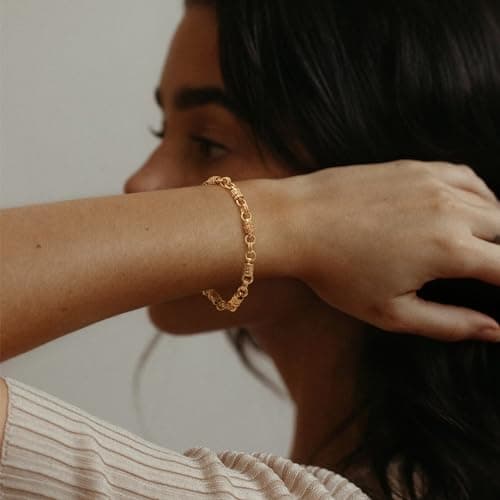 LOYATA Chain Bracelet Gold Link 14K Gold Plated Dainty Bracelet Simple Jewelry Gift for Women - Thumbnail 3