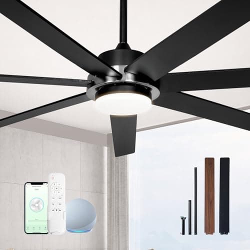 ECOiTEL 72 Large Smart Ceiling Fan with Light and Alexa APP Remote Control,6 Speed,3CCT,Noiseless Reversible DC Motor Modern Indoor Outdoor Ceiing Fan for Patio or Living Room