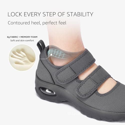 STQ Orthopedic Walking Shoes Adjustable Barefoot Mary Jane Diabetic Shoes Comfortable Breathable Nurse Shoes, Dark Grey, Size 6.5 - Thumbnail 4
