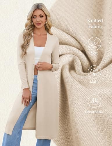GRACE KARIN Womens Long Cardigan Trendy, Lightweight Knit Dusters Coat, V Neck Button Up Sweater Maxi Dress Beige 2XL - Thumbnail 4