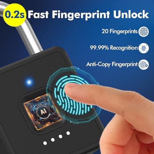 Keylesslife Fingerprint Padlock with Code,Combination Padlock Gym Locker Lock,Smart Padlock with Fingerprint Gym Lock Waterproof for Outdoor Gate Fence Shed Storage Gym Locker School - Thumbnail 3
