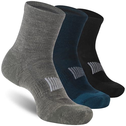 RTZAT Men's Women's 90% Merino Wool Ankle Sports Business Casual Running Moisture Wicking Arch Support Thin Wool Socks, Black/Blue/Green, Large - Image 1