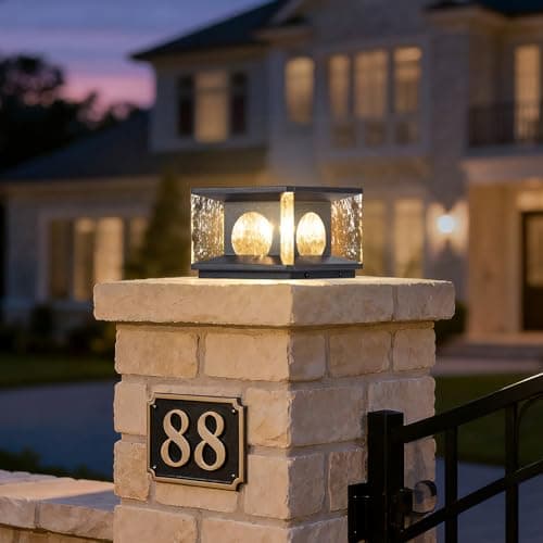 MVBT Solar Post Light, 7.9 Inches Outdoor Modern Glass Column Lights IP54 Waterproof Cap Fence Deck Pillar Lamp, 3000K LED Lighting Luxury Landscape Lantern for Garden Patio Yard Entrance Decoration - Image 1