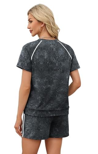Sampeel Two Piece for Women Short Sets Women 2 piece Lounge Set Vacation Outfits Summer Travel Clothes 2026 Matching Sets Sweatsuits Spring Cruise Outfits Resort Wear Fashion Clothing Tie Dye Gray M - Thumbnail 5