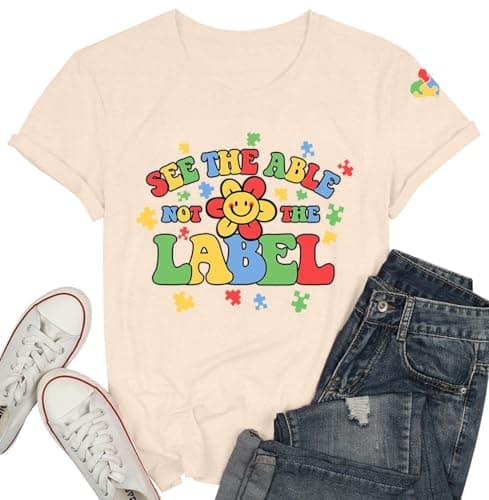 Autism Awareness Shirt Women Autism Acceptance Shirt Be Kind Shirt for Women Autism Support Tee Tops Apricot - Image 1