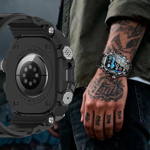 Deczone Band with Rugged Case Compatible with Apple Watch Bands 49mm (Ultra 3/2/1), Sport iwatch Bands Protective Bumper Cover for Men (49mm Titanium) - Thumbnail 6