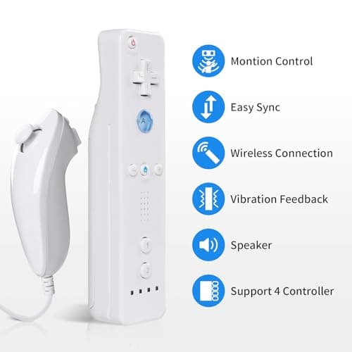 Zamia 2 Packs Upgrade Controller with Silicone Case and Wristband,Remote Controller with Nunchunk Compatible for Wii/Wii U Games(White) - Thumbnail 3