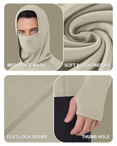 isnowood Men's UPF 50+ Fishing Sun Hoodie, UV Protection Long Sleeve Hooded Shirt with Mask for Hiking outdoor - Thumbnail 5