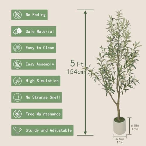 PUFFORO Faux Olive Tree, 5FT Artificial Olive Trees with Lifelike Olive Branches and Fruits, Fake Floor Plants with Pot for Indoor Home Office Living Room Outdoor Decor - Thumbnail 2