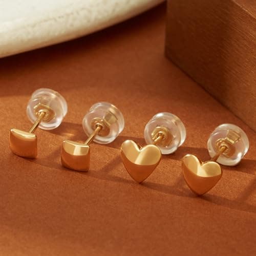 VALLOEY ROVER Heart Stud Earrings for women 14K Gold Plated Squre Earrings Set Sterling Silver Post Dainty Small Cartilage Earring Jewelry Gift for Women - Thumbnail 5