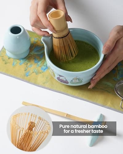 Matcha Whisk Set, 18OZ 7 Pcs Japanese Matcha Kit Includes Matcha Bowl with Spout, Bamboo Whisk, Chasen Holder, Stainless Sifter, Scoop and Rest, Tea Towel, Matcha Tea Set Home Kitchen Christmas - Thumbnail 6