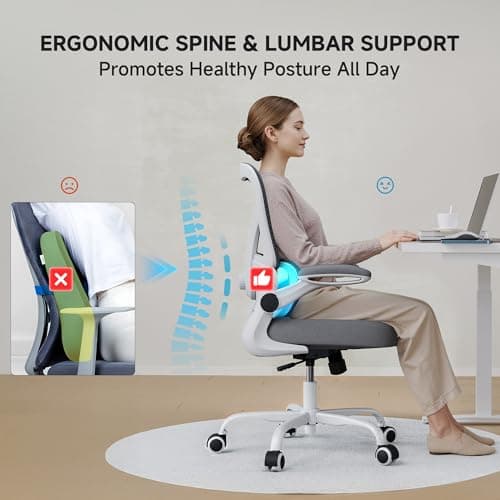 PKPT Mesh Office Chair, 330LBS Ergonomic Comfy Desk Chair with Adjustable Lumbar Support, Executive Computer Chairs for Home Office, White - Thumbnail 3