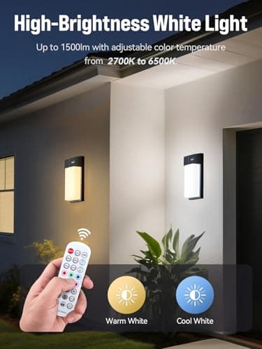OIYN Smart Outdoor Wall Light, RGBWW LED Porch Light with 30 Scene Modes, 1500LM, IP65 Waterproof, DIY Color-Changing Wall Lamp for Garden, Patio, Christmas and Holiday Decorations – 1 Pack - Thumbnail 5