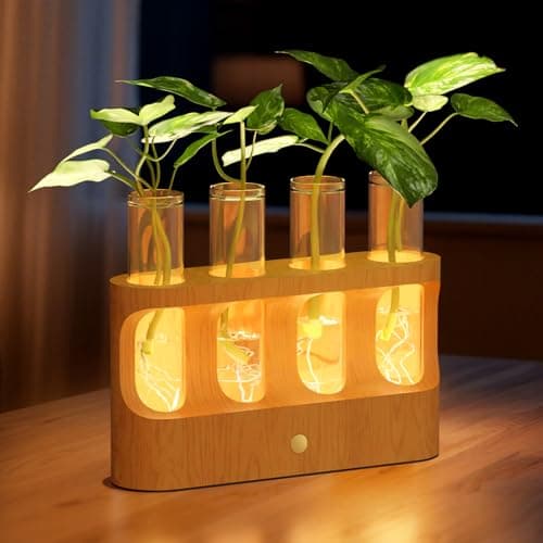 Lightalent Rechargeable Plant Propagation Station with Stepless LED Light, Wooden Stand & 4 Propagation Test Tubes, Hydroponic Plant Terrarium for Indoor Home Decor, Gift for Plant Lovers and Mothers - Image 1