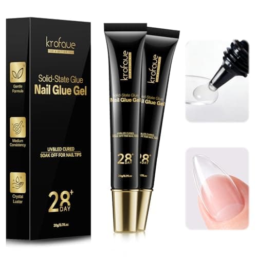 krofaue Solid Nail Glue Gel, Press on Nail Glue 2Pcs 20g UV LED Lamp Curing Strong Adhesion for Acrylic Nail Tips Rhinestones 3D Nail Gel Nail Extension, Art DIY Home Professional Salon Beginners