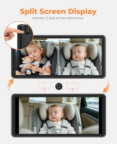 LUCKVIEW BM5PRO 7.2" 1080P HD Baby Car Camera for 2 Kids, Split Screen with IR Night Vision, Easy to Install & Adjust Brightness, Dual Car Camera Baby Monitor for Rear Seat Safety - Thumbnail 2