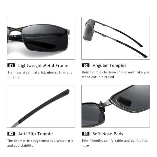 SUNGAIT Ultra Lightweight Polarized Sunglasses Men Rectangular Metal Frame with Spring Hinge SGT559-QH - Thumbnail 3