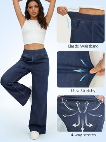 FIGKICKSEN Wide Leg Jeans Woman, High Waisted Baggy Stretchy Jeans for Women Trendy Straight Casual Leg Denim Jean Pants Light Blue - Thumbnail 5