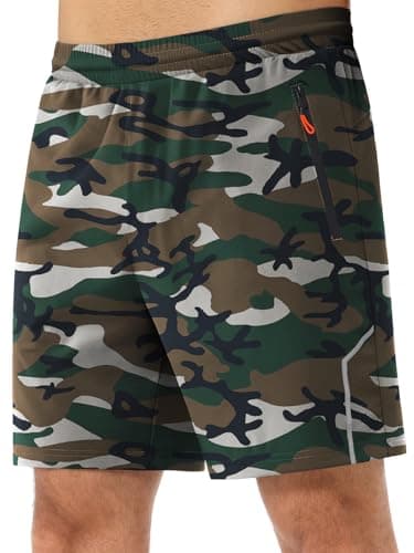 3rd hill Men's 7 inch Running Shorts with Zipper Pockets Quick Dry Athletic Gym Workout Shorts Lightweight Green Camo XL - Image 1