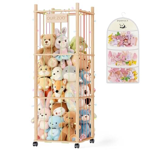 Stuffed Animal Storage & Organizer - Wooden Stuffed Animal Holder - 53.6" Stuffed Animal Zoo with Thicker Bands - Large Capacity Stuffy Storage for Playroom/Living Room/Nursery Room/Bedroom - Image 1