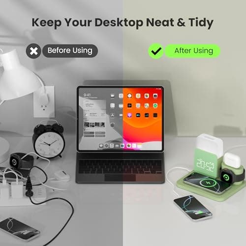 Wireless Charging Station, 7 in 1 Wireless Charger Stand with Dual Alarm Clock, Charging Dock for iPhone 17/16/15/14/13/12/11/Pro/Max/Samsung Phone, Apple Watch 10/9/8/7/6/5/SE, AirPods 4/3/2 - Thumbnail 6