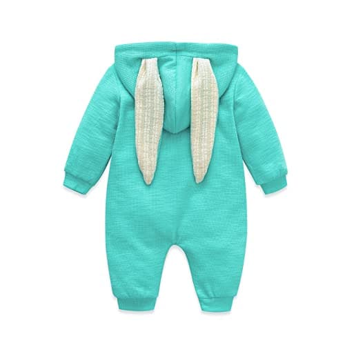 Simplee kids Animal Bunny Baby Easter Clothes Long Ear Rabbit Hoodie Romper with Zipper Blue Turquoise 3-6 Months - Thumbnail 2