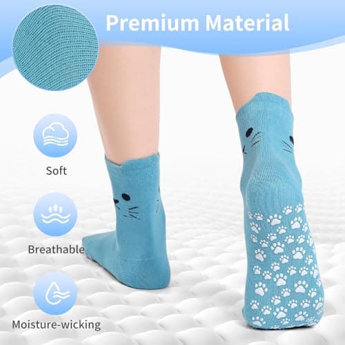 GIAG.IO Cute Pilates Socks, Pilates Socks with Grips 5 Pairs for Women Non-slip Grippy Yoga Sock Crew Size 7-9 for Barre Ballet Barefoot Workout - Thumbnail 5