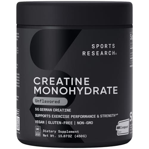 Sports Research® Creatine Monohydrate Powder w/Creapure® - Gain Lean Muscle, Improve Performance, & Support Workout Recovery* - 5g German Creatine · NSF Sport · Easy Mixing - 90 Servings (Unflavored) - Image 1