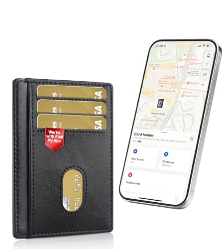 Auskang Men's Wallet with Smart Tracker Works for Find My App, GPS Credit Card Holder Leather Slim Minimalist RFID Blocking Smart High capacity and ID window Wallet for Men(Carbon Black) - Image 1
