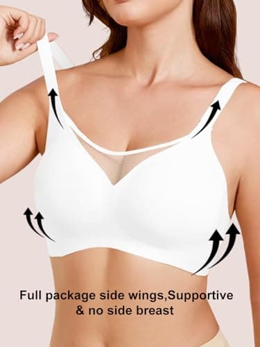 COCOMARTS Jelly Bras for Women No Underwire Push Up V Mesh Seamless Comfort Tshirt Bra Supportive Lift Bralette Everyday Bra White 3X-Large - Thumbnail 3