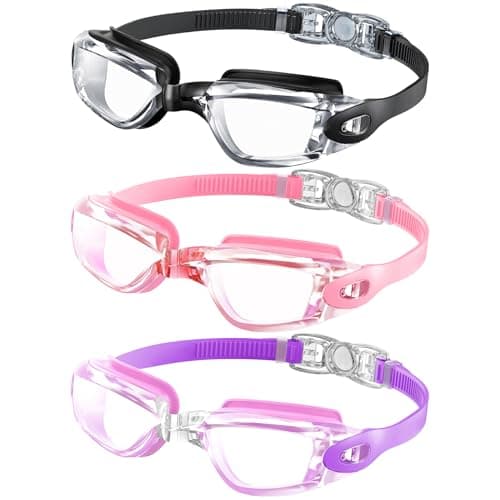 NSSIW Swim-Goggles-for-Kids 6-14 Kids Swimming-Goggles: Anti Fog with UV400 and No Leak Ultra-wide Field of View 3 Pack - Image 1