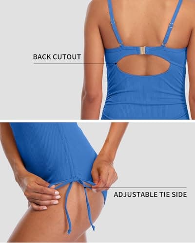 SOCIALA Bathing Suit for Women Tummy Control Swim Suit 2026 Ribbed One Piece Swimsuit Women Tie Side High Cut Ruched Monokinis Royal Blue S - Thumbnail 4