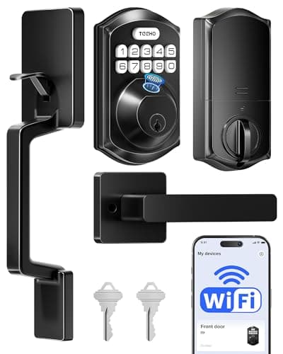 TEEHO TE012W-H WiFi Keypad Door Lock with Handle Set, Fingerprint Smart Locks, Front Door Keyless Entry, APP Remote & Voice Control, Digital Deadbolt with 2 Keys, Auto-Lock, Easy Install, Matte Black - Image 1